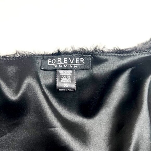 Forever Woman Black Faux Fur Soft Cropped Jacket 3/4 Sleeves Plus Size 2X - Picture 4 of 5